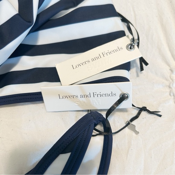 Lovers + Friends Swim Valora Blue White Striped Bikini Set M - Picture 7 of 7